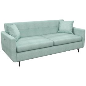 165cm 2 Seater Sofa for Living Room, Modern Fabric Couch, Tufted Loveseat Sofa Settee w/ Steel Legs, 2 Storage Pockets, Blue