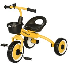 AIYAPLAY Kids Trike, Tricycle, with Adjustable Seat, Basket, Bell, for Ages 2-5 Years - Yellow