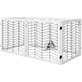 6 Panels Pet Gate, Wooden Foldable Dog Barrier w 2PCS Support Feet, for Small Medium Dogs - White