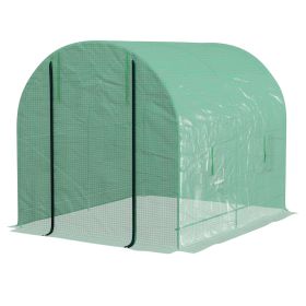 2.5 x 2m Walk-In Polytunnel Greenhouse, with Steel Frame, PE Cover, Roll-Up Door and 4 Windows, Green