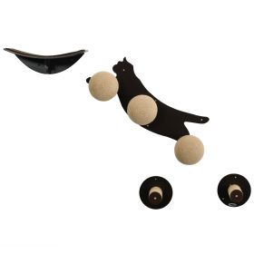 4 Pieces Wall Mounted Cat Shelves, Cat-shaped Platform with Three Scratching Balls, Cat Wall Furniture with Scratching Posts, Tawny Brown