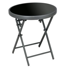 Î¦45cm Outdoor Side Table, Round Folding Patio Table with Imitation Marble Glass Top, Small Coffee Table