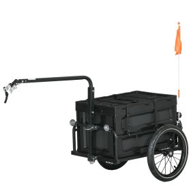 Steel Trailer for Bike, Bicycle Cargo Trailer with 65L Foldable Storage Box and Safe Reflectors, Max Load 40KG, Black