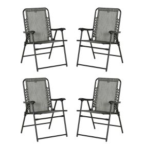 Pieces Patio Folding Chair Set, Outdoor Portable Loungers for Camping Pool Beach Deck, Lawn Chairs with Armrest Steel Frame, Mixed Grey