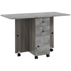Foldable Dining Table, Drop Leaf Table with Drawers and Storage Cabinet