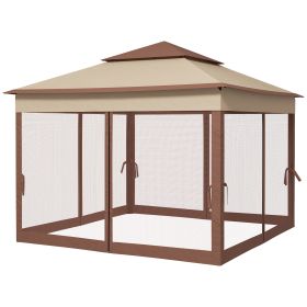 3 x 3(m) Pop Up Gazebo, Double-roof Garden Tent with Netting and Carry Bag, Party Event Shelter for Outdoor Patio, Khaki