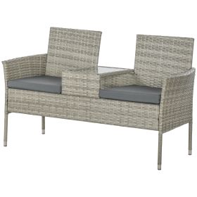 Two-Seat Rattan Chair, with Middle Table - Mixed Grey