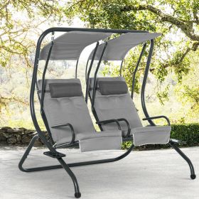 Sturdy Steel Frame 2 Seater Swing With Handrails and Removable Canopy - Grey