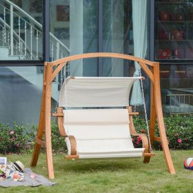 Solid Wood Frame Garden Swing Chair With Canopy And Cushion - Teak Colour