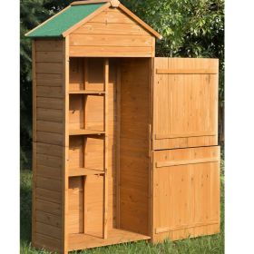 Wooden Apex Roof Garden Shed 2 Door and Shelves - Natural Wood Colour