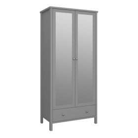 Blackburn Scandinavian Design Wardrobe with 2 Mirror Doors 1 Drawer - Folkestone Grey
