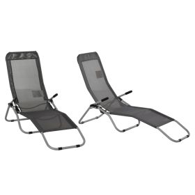 Set of 2 Portable Garden Recliner Sun Lounge with Adjustable Backrest - Grey