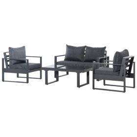 Aluminium Frame 4 Pcs Garden Sofa Set with Coffee Table, Padded Cushions - Dark Grey