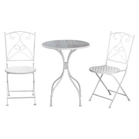 Classic Design Metal Frame 3 Pcs Foldable Garden Bistro Set with 2 Chairs and Table - White