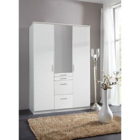 Acorn 3 Door 4 Drawer Mirrored Wardrobe - White