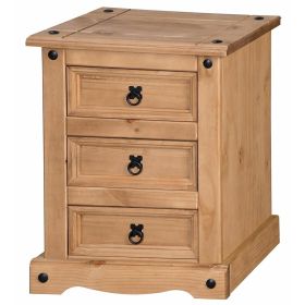 Corona Solid Pine Chunky Bedside Table With 3 Drawer Set of 2 - Antique Wax