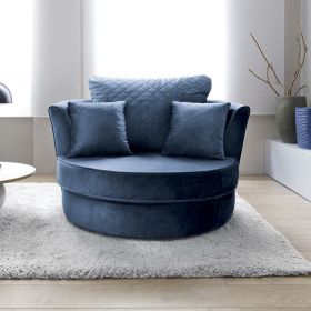Chic Velvet Swivel Chair - Dark Blue