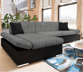 Malvi Leather and Fabric Storage Corner Sofa Bed