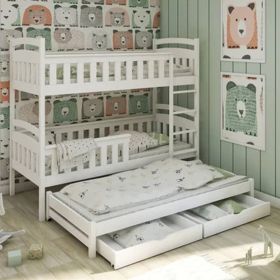 Chariot Wooden 2 Drawers Storage Bunk Bed with Trundle - White