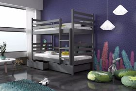 Naomi Wooden Bunk Bed with 2 Drawers Storage and Foam Mattress - Graphite