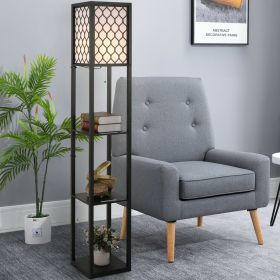 Modern Floor Lamp with 3 Tier Open Shelves - Black - White