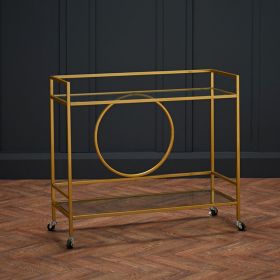 GATSBY Drinks Trolley With Glass Top - Gold Finish 