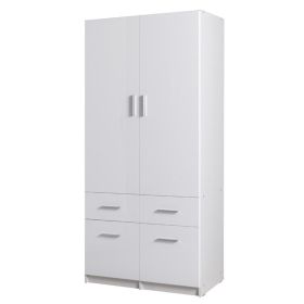 Sable 2-Door 4-Drawer Wardrobe 92cm - White Gloss