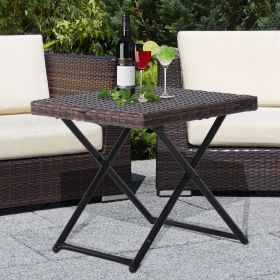 Garden Foldable Square Rattan Coffee Table - Brown