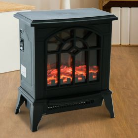 Freestanding Electric Fireplace Heater with LED Flame Effect - Black 