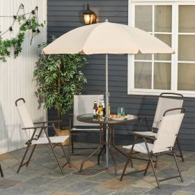 Garden Textilene Folding Chairs Table Set With Parasol - Beige