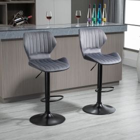 High Class Curved Back Height Adjustable Bar Stool, Grey - Set of 2 