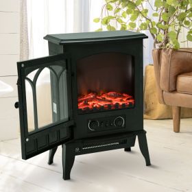 Freestanding Electric Fireplace Heater with LED Flame Effect - Black Stove 