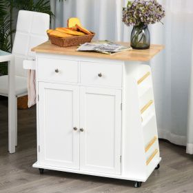 Modern Design Kitchen Island Trolley with 2 Doors, 2 Drawers and 3 Tier Spice Racks - White