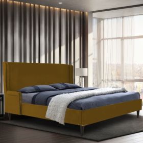  Shanaya Plush Velvet Fabric Beds Mustard - 5 Sizes