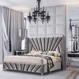 Premiere Upholstered Plush Velvet Fabric Beds Grey - 5 Sizes