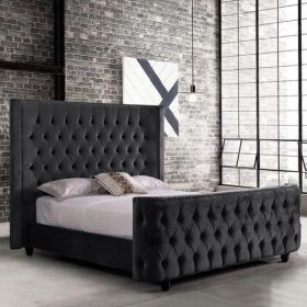 Harmony Plush Velvet Fabric Bed, Black Colour - 5 Sizes