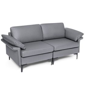 Modern Fabric Loveseat 2 Seater Sofa Set with Armrest Pillows - Grey