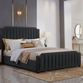 Klara Plush Velvet Fabric Bed, Black Colour - 5 Sizes