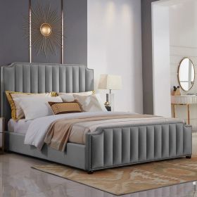 Klara Plush Velvet Fabric Bed, Grey Colour - 5 Sizes