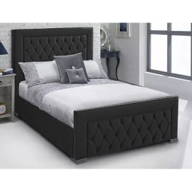 Lioti Plush Velvet Fabric Bed, Black Colour - 5 Sizes