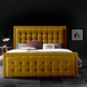 Swain Plush Velvet Fabric Bed, Mustard Colour - 5 Sizes