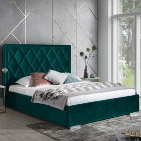 Beauty Plush Velvet Fabric Bed, Green Colour - 5 Sizes