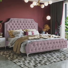 Gaia Plush Velvet Fabric Bed, Pink Colour - 5 Sizes