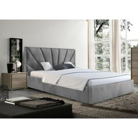 Hamini Plush Velvet Fabric Bed, Grey Colour - 5 Sizes