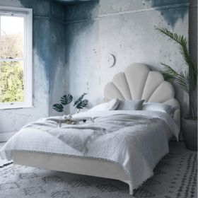 Hendo Plush Velvet Fabric Bed, Silver Colour - 5 Sizes
