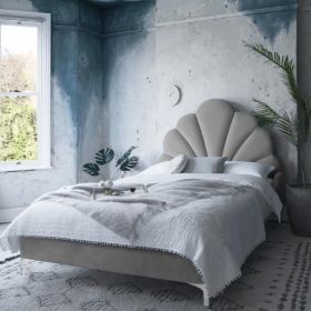 Hendo Plush Velvet Fabric Bed, Grey Colour - 5 Sizes