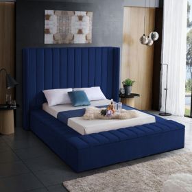 Kensington Plush Velvet Fabric Bed, Blue Colour - 5 Sizes