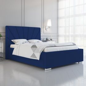 Khuduro Plush Velvet Fabric Bed, Blue Colour - 5 Sizes