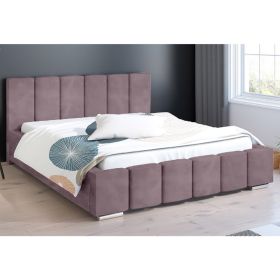 Lemela Plush Velvet Fabric Bed, Pink Colour - 5 Sizes
