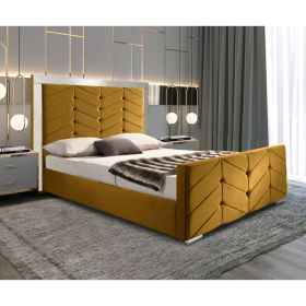 Marisa Plush Velvet Fabric Bed, Mustard Colour - 5 Sizes